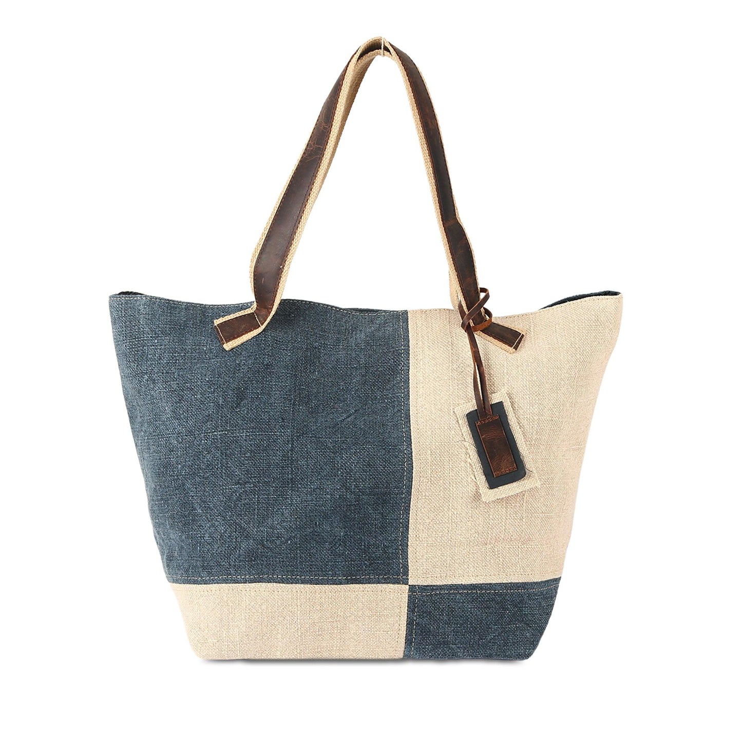 Two-Tone jute & leather bag Eco-Friendly Material and Casual Outings