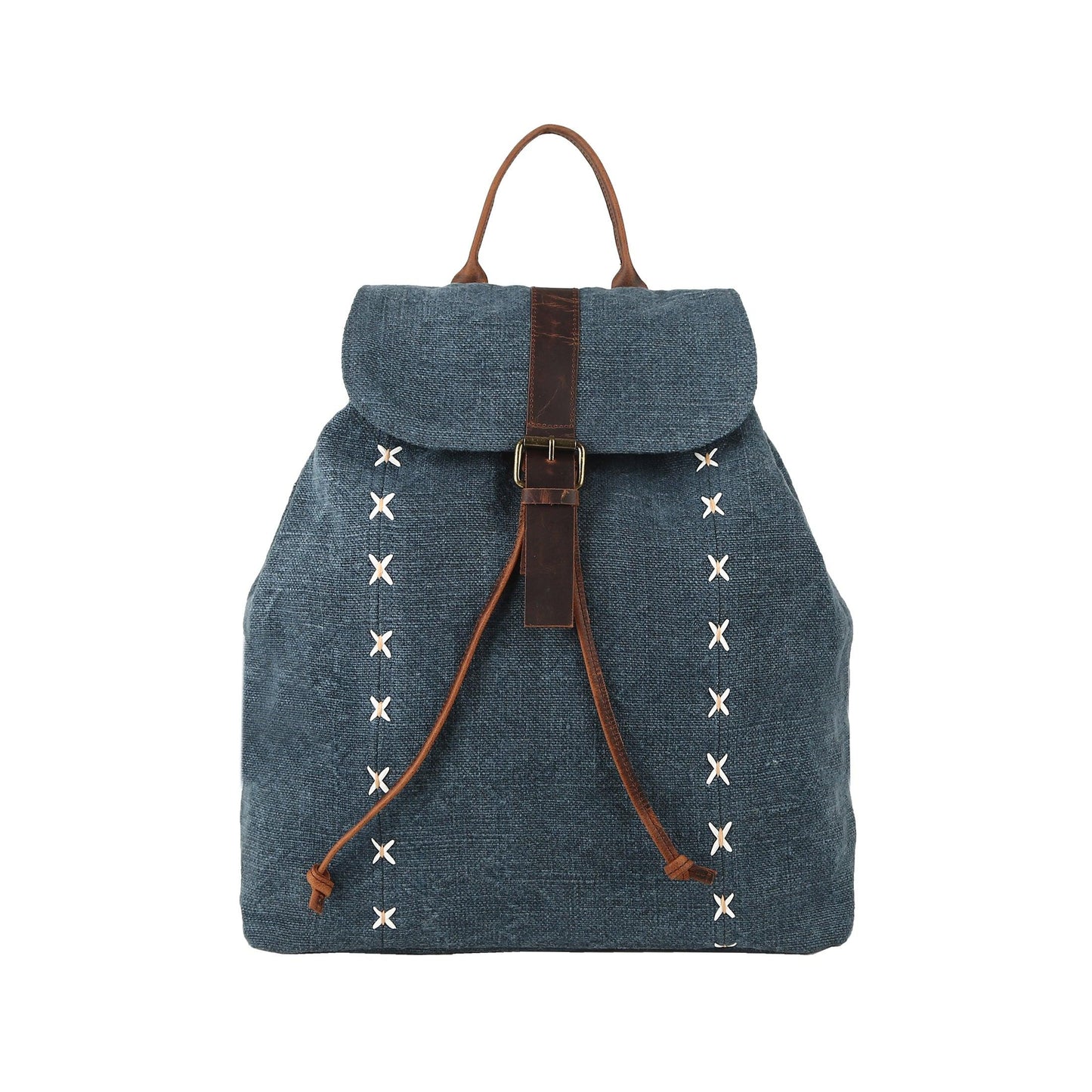 Jute & Premium Buffalo Leather Backpack denim