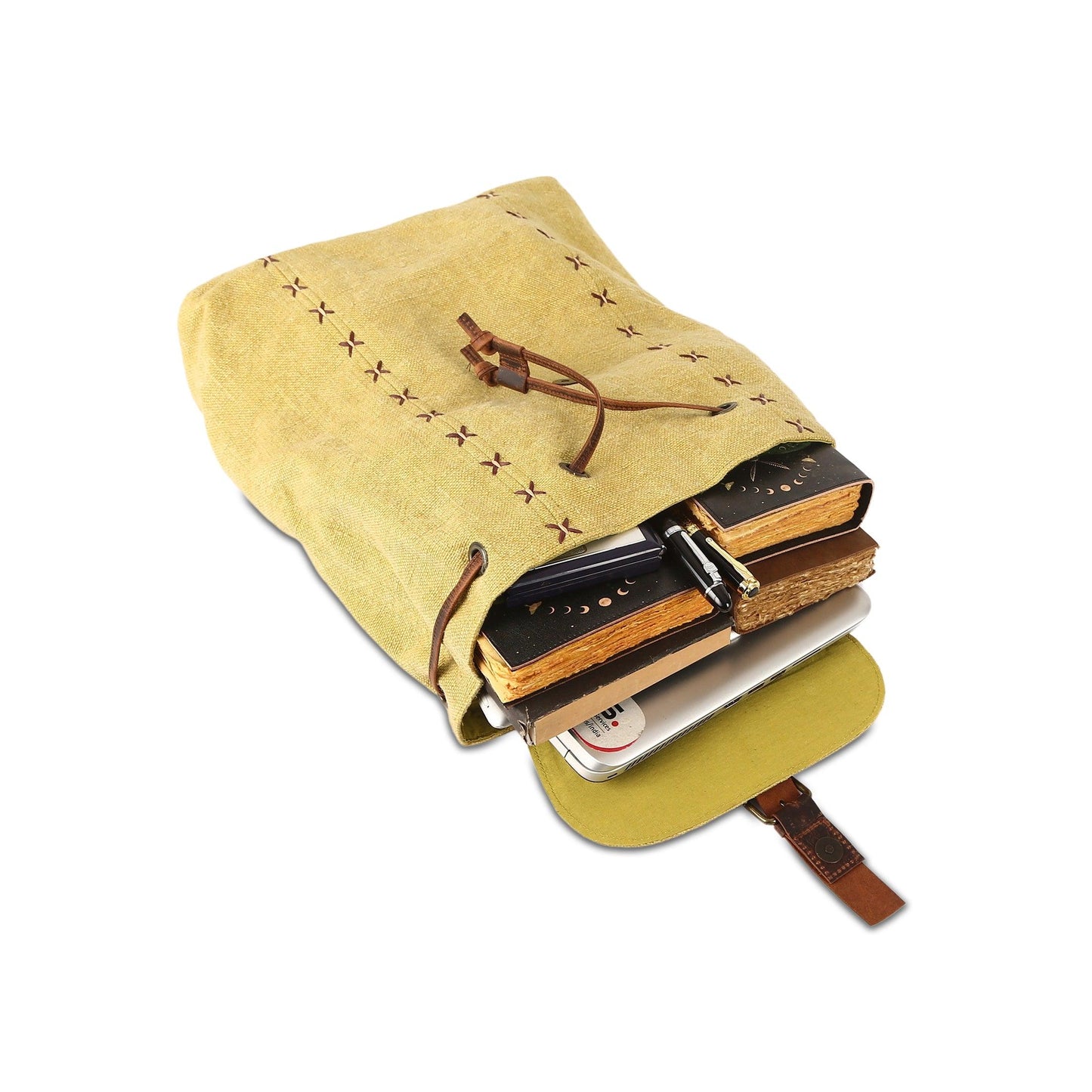Jute & Premium Buffalo Leather Backpack drawsting