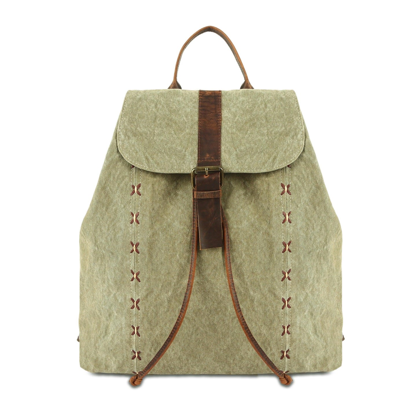 Jute & Premium Buffalo Leather Backpack green