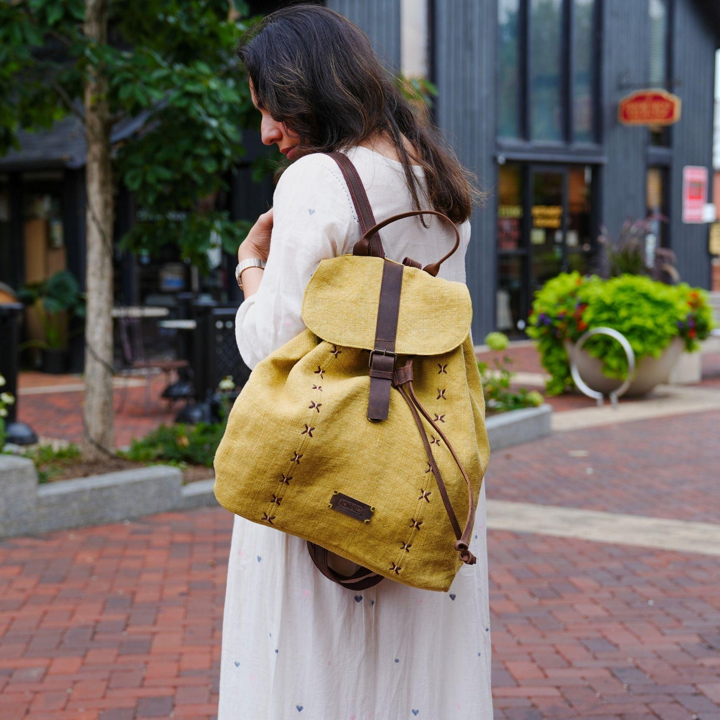 Jute & Premium Buffalo Leather Backpack shoulder strap