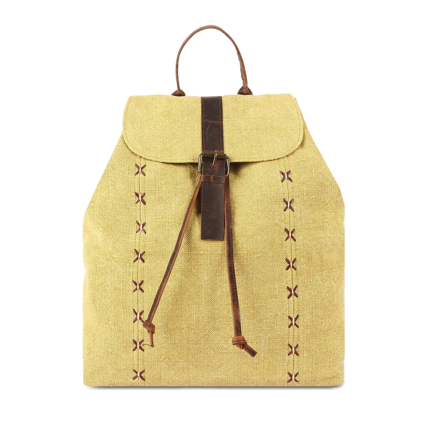 Jute & Premium Buffalo Leather Backpack yellow