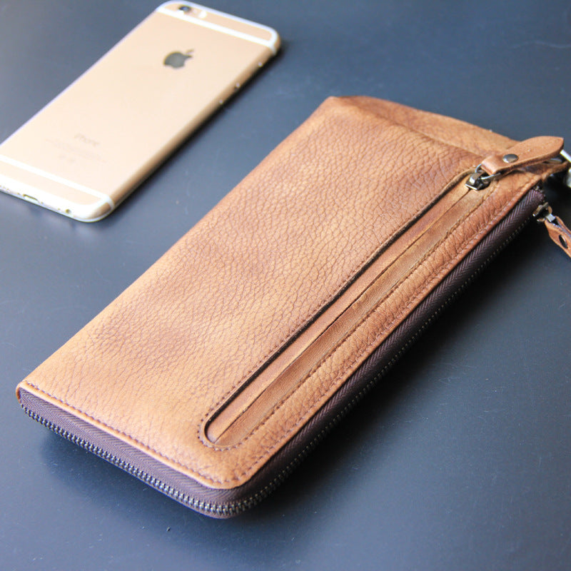 Retro Vintage Leather Long Wallet Light Brown