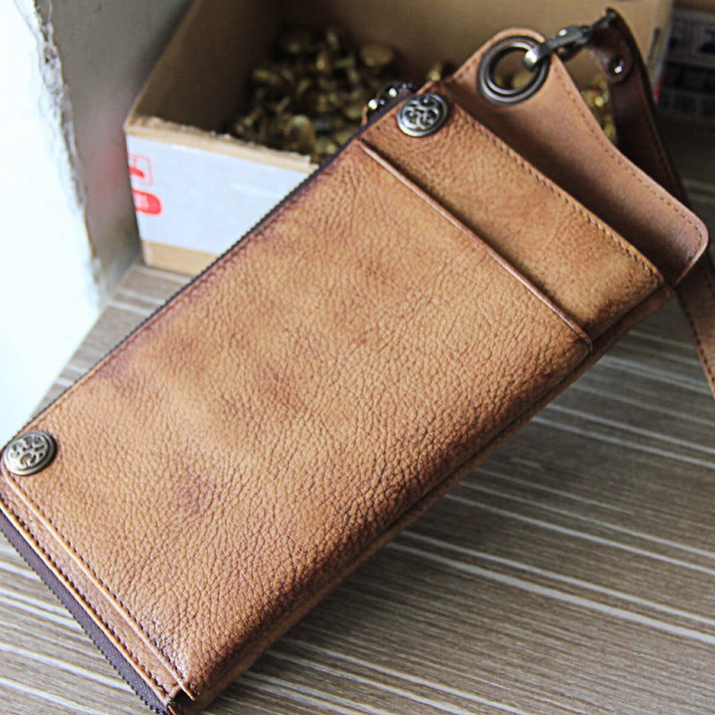 Retro Vintage Leather Long Wallet outside pocket