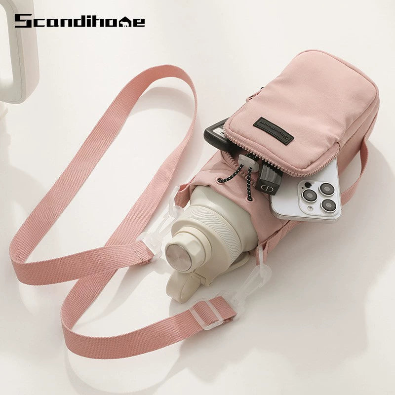 Ultimate Versatile Bottle Bag with Utility Pouch zipper Pink