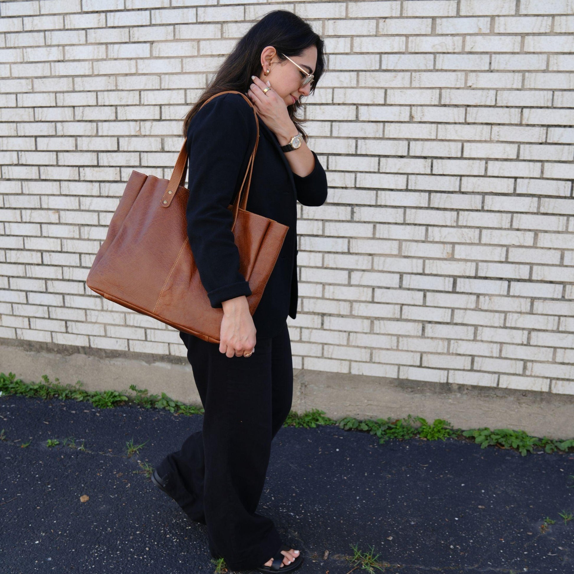 15-inch Leather Shoulder Bag Tote - Buy the Bag and More