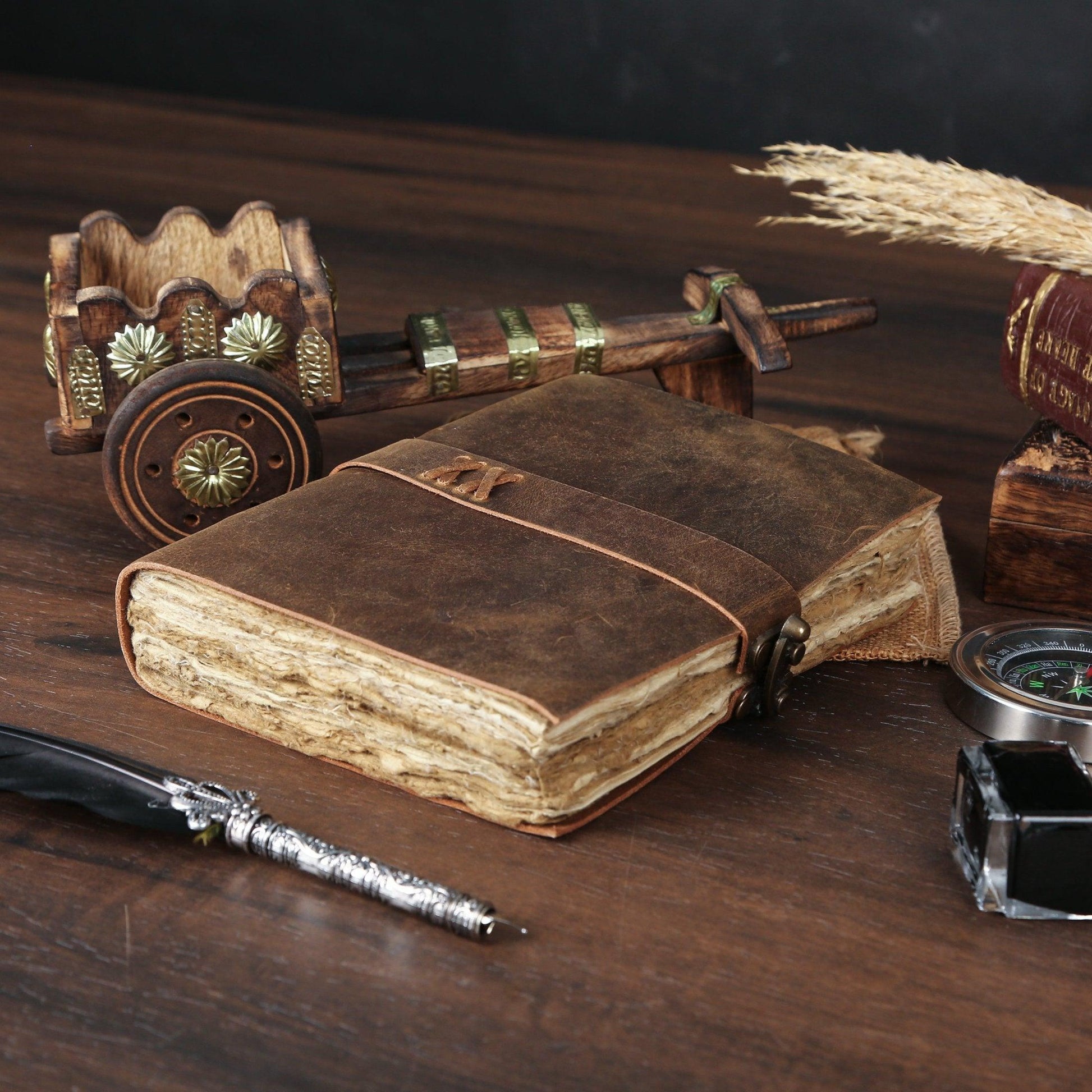 Handcrafted Vintage Leather-bound Journal with Lock - Buy the Bag and More
