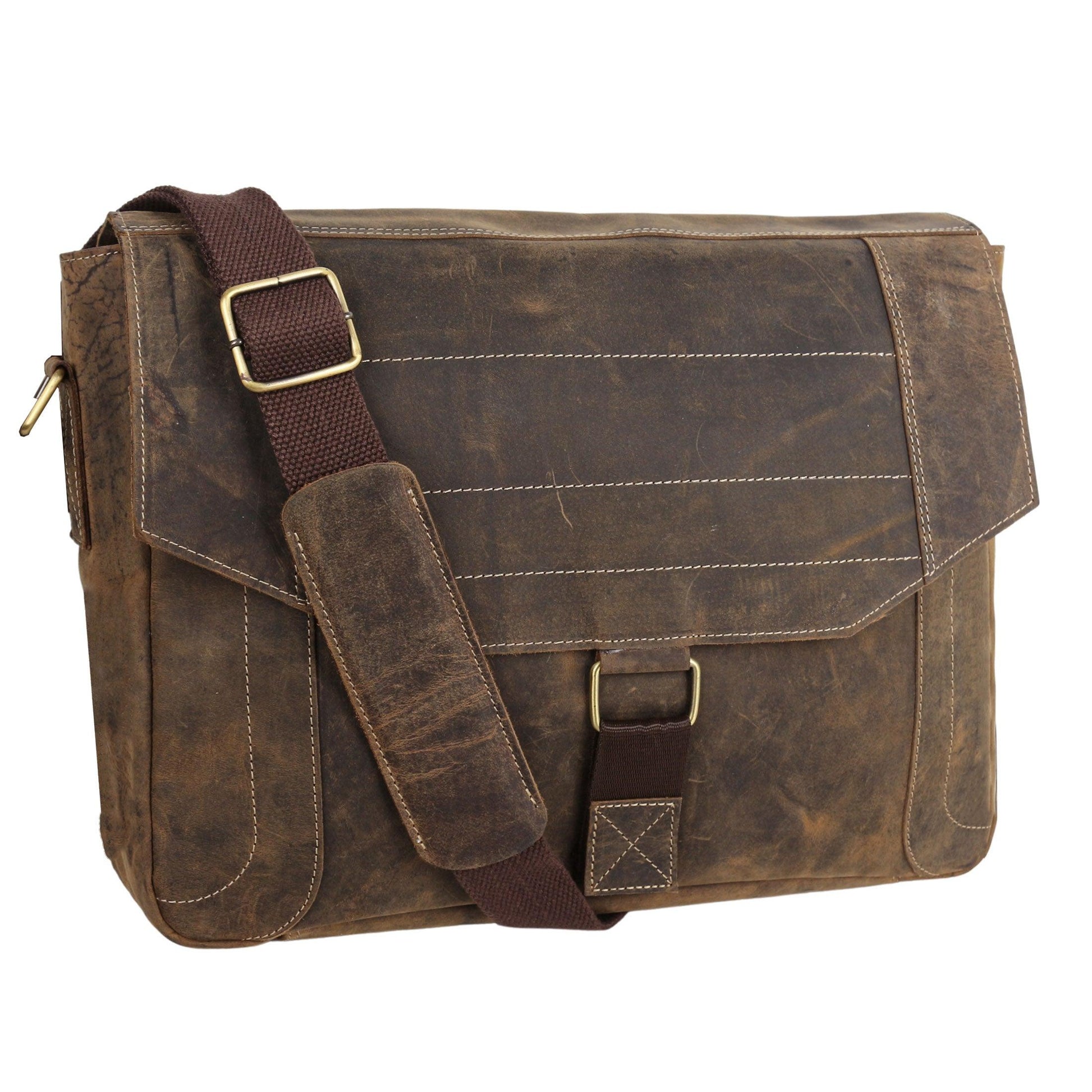 15-Inch Distressed Tan Leather Briefcase – Laptop Messenger Bag for Men & Women, Perfect Office, School, and College Satchel - Buy the Bag and More