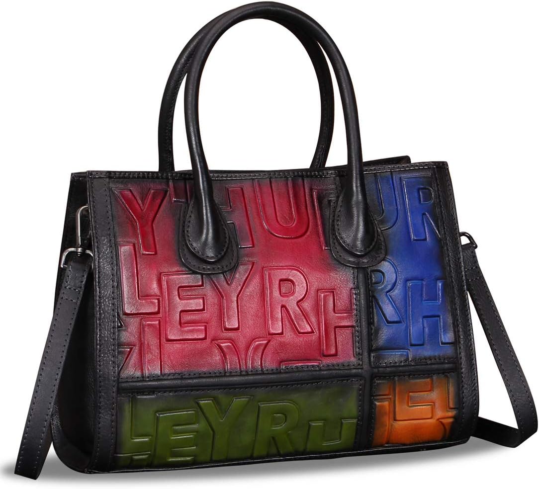 3D Letter Embossed Leather Tote Bag Horizonal Red Blue Green Orange