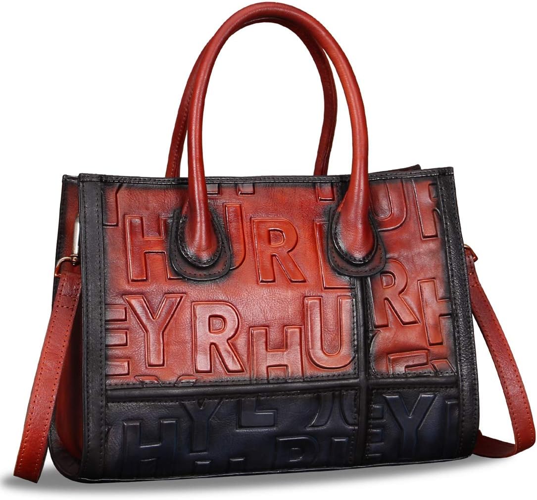 3D Letter Embossed Leather Tote Bag red black