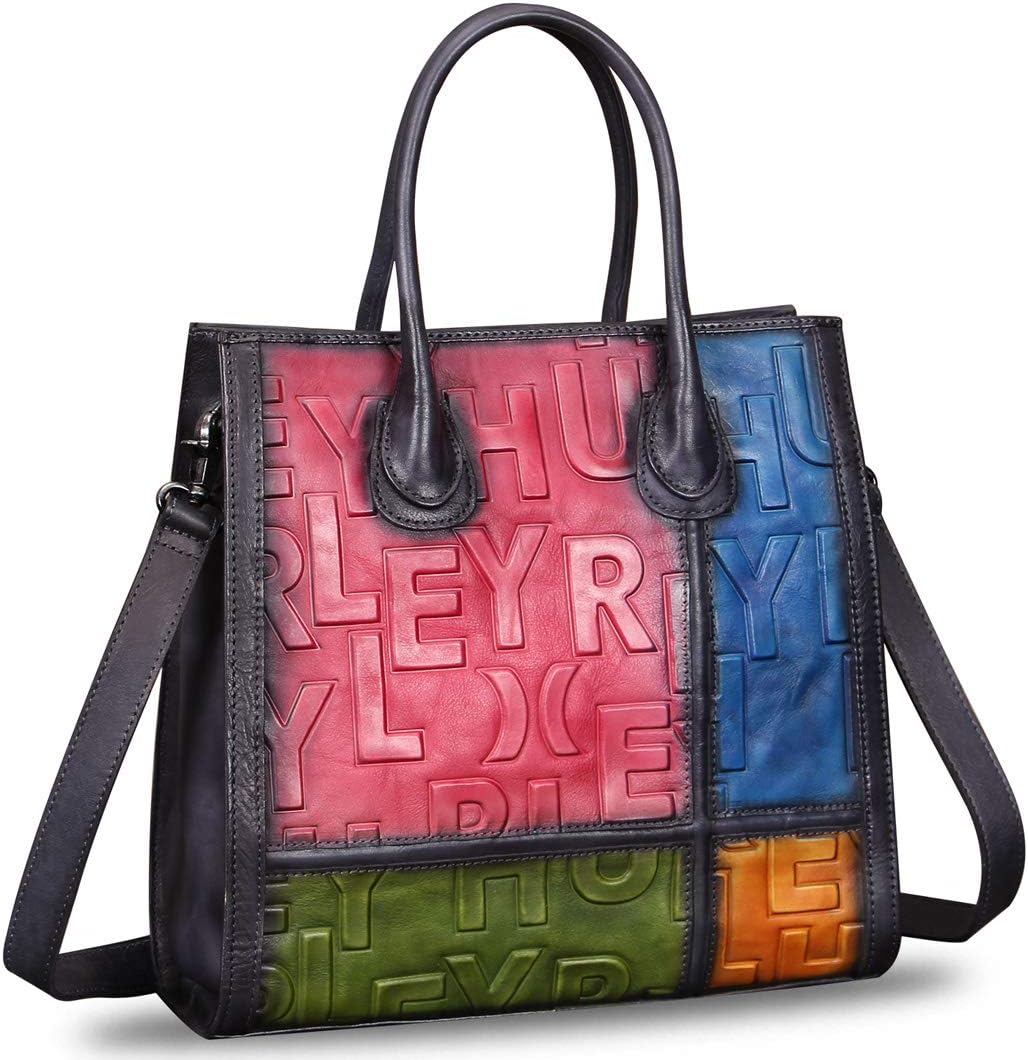 3D Letter Embossed Leather Tote Bag vertical red blue green orange