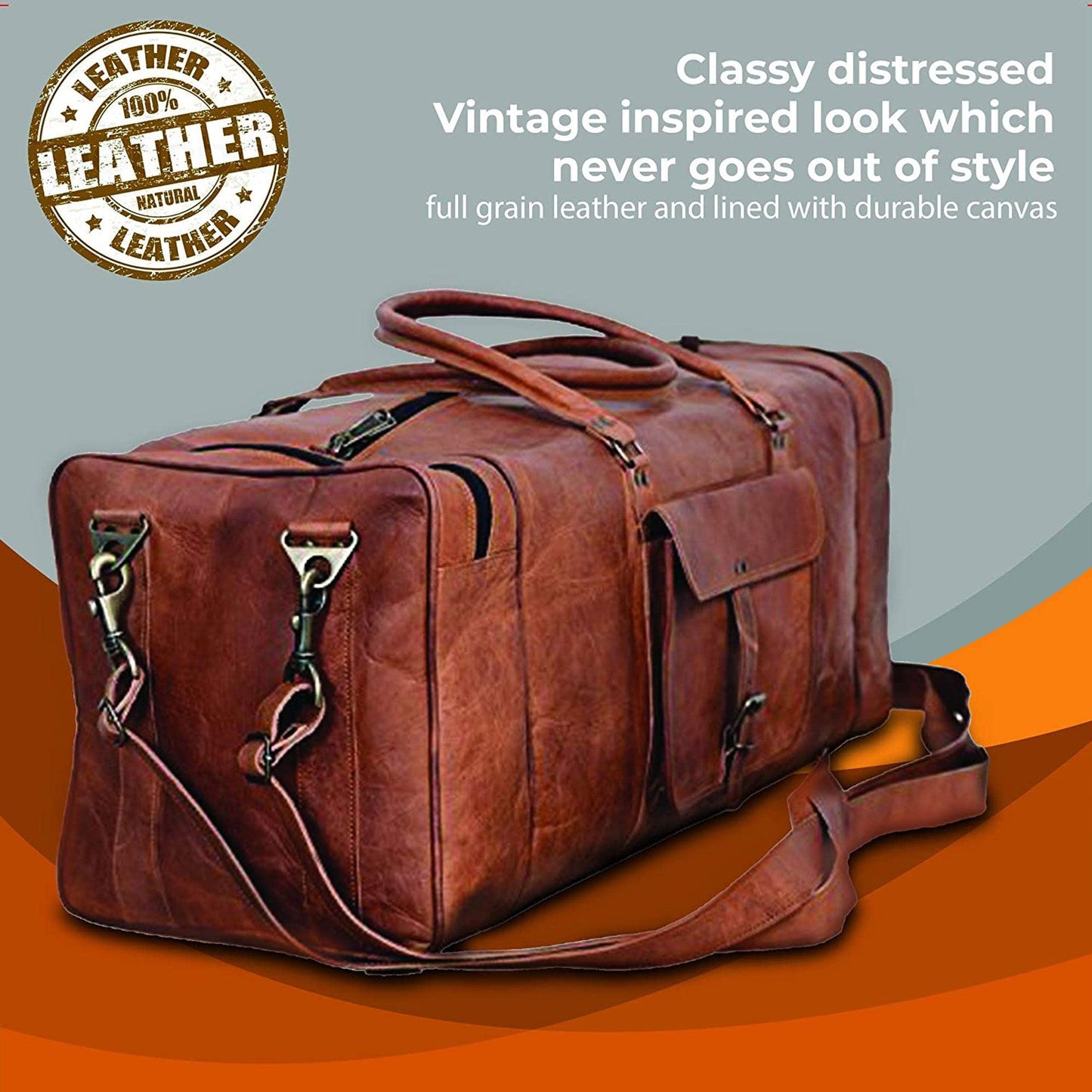 Leather Duffel Bag Large Travel Bag Gym Sports Overnight Weekender Bag