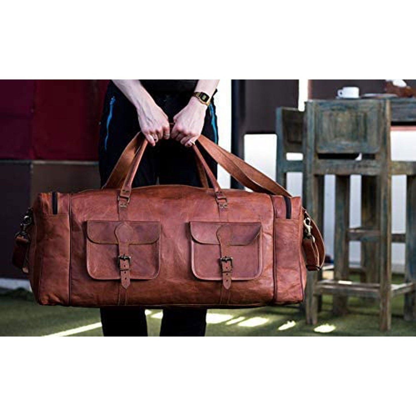 Leather Duffel Bag Large Travel Bag Gym Sports Overnight Weekender Bag