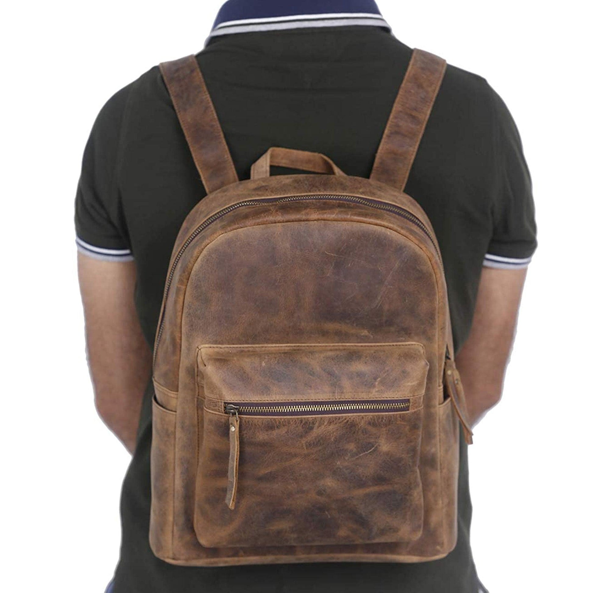 15-Inch Genuine Leather Backpack – Versatile Rucksack & Laptop Bag for Women and Men, Ideal for Travel, School, College, Hiking, and Camping - Buy the Bag and More