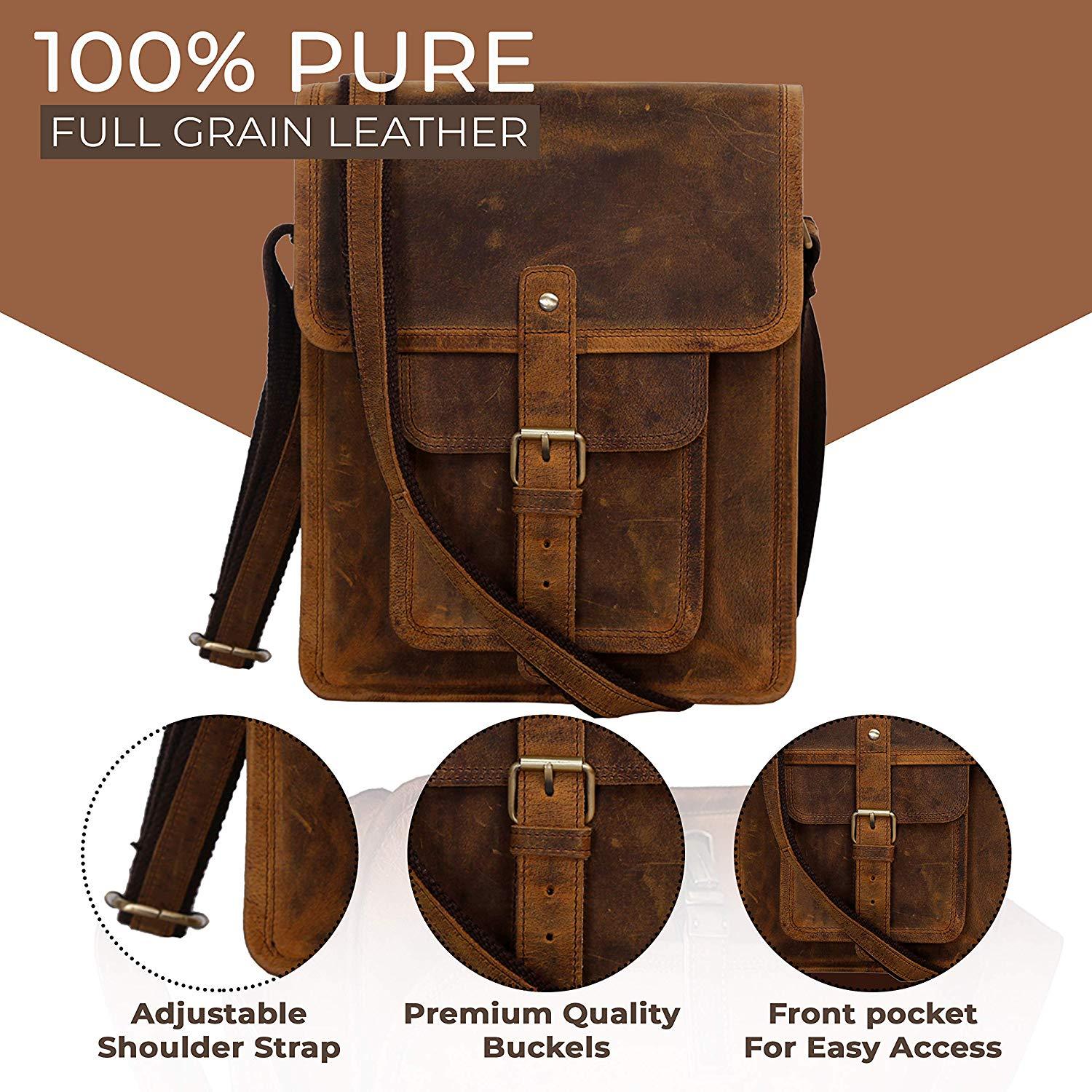 Leather 11 Inch Sturdy Leather iPad Messenger Satchel Bag - Buy the Bag and More