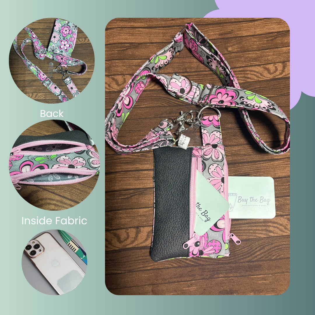 Floral patterned Phone lanyard with attached zipper Wallet-Buy the Bag and More