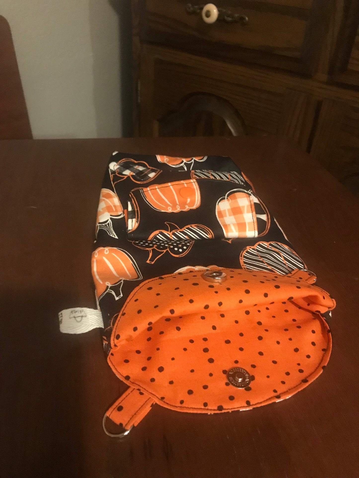 Hand-Crafted Crossbody Phone Bag with Attached Mini Wallet - Fall Print- Pumpkin