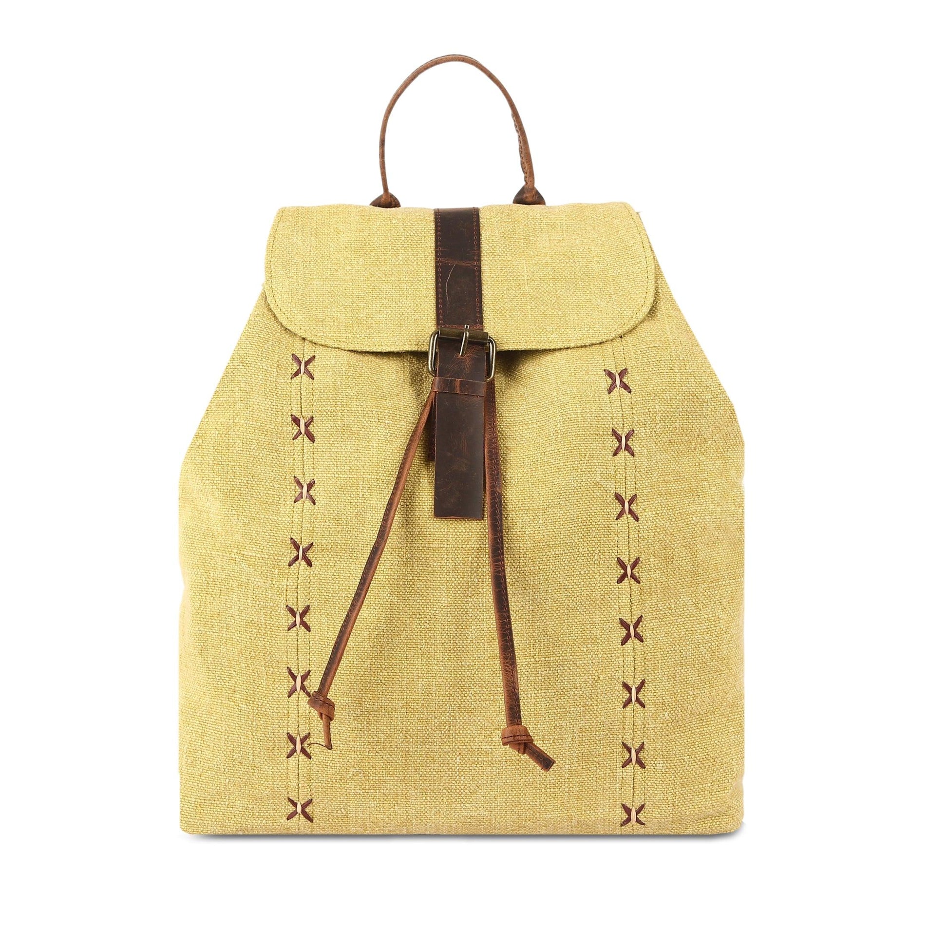 Jute & Premium Buffalo Leather Backpack yellow