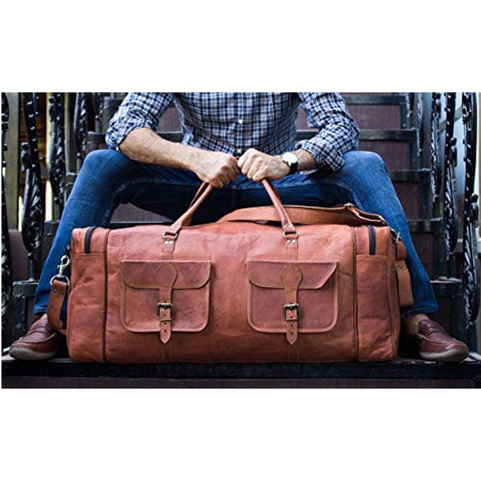 Leather Duffel Bag Large Travel Bag Gym Sports Overnight Weekender Bag