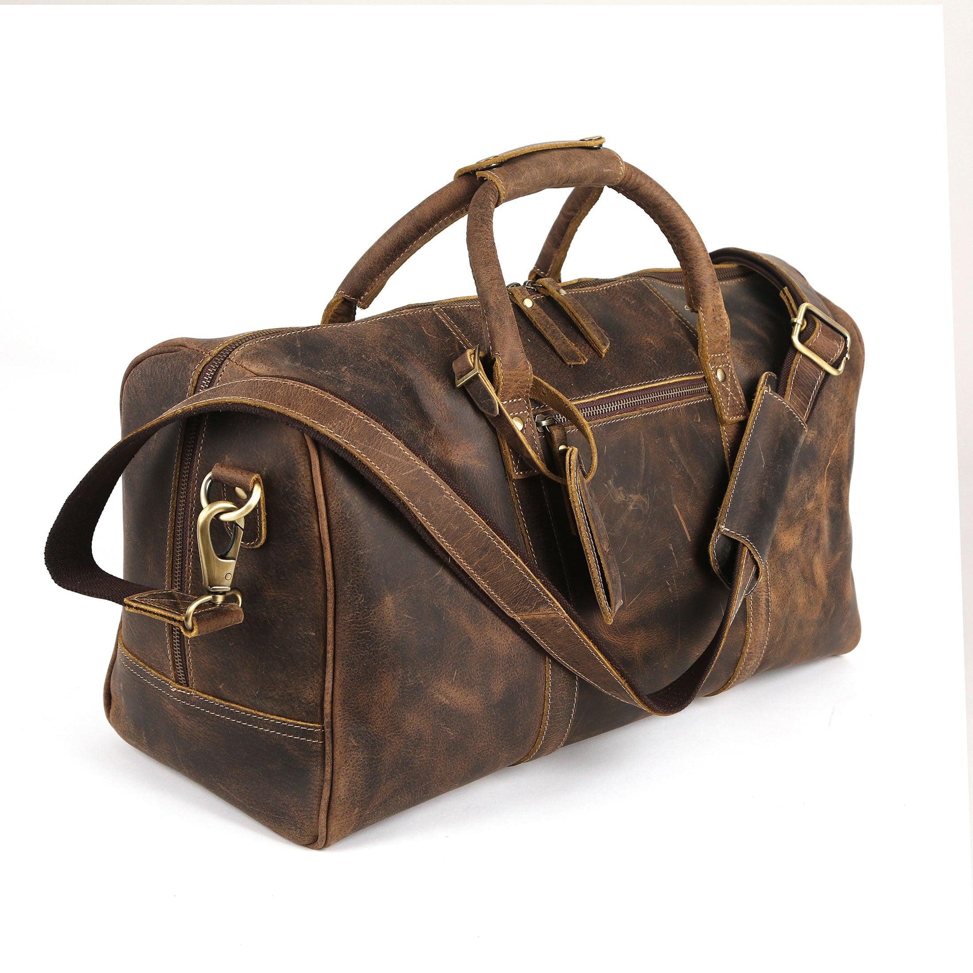 20 Inch Leather Travel Duffel Bag | Inside Pockets 20 Inch Leather Travel Duffel Bag | Inside Pockets