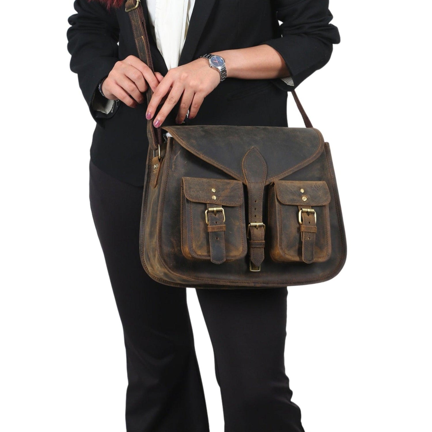 14-Inch Genuine Leather Purse – Women’s Crossbody Satchel, Shoulder Bag, Tote, and Travel Handbag - Buy the Bag and More