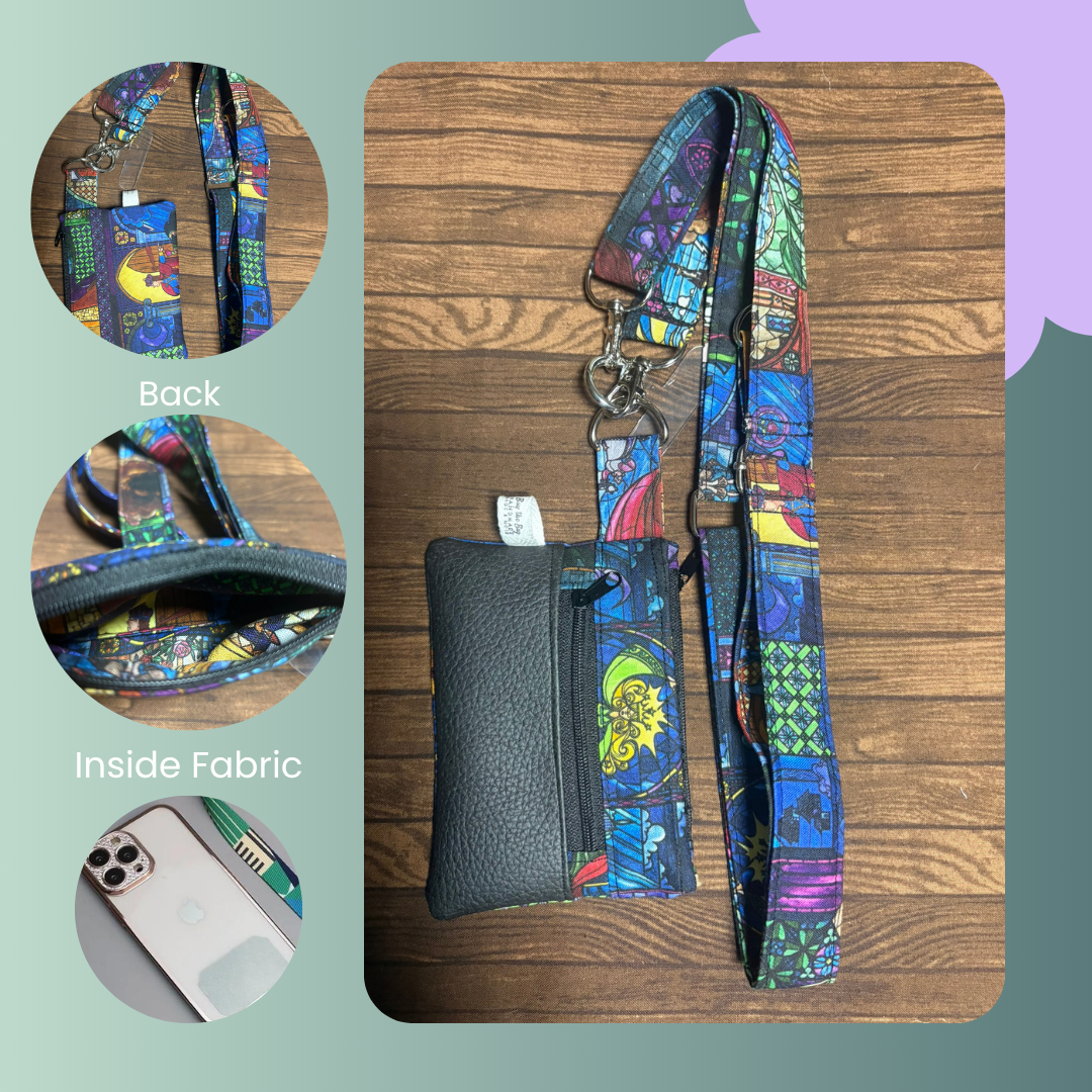 Disney's Beauty and the Beast Fabric Phone lanyard with attached zipper Wallet-Buy the Bag and More