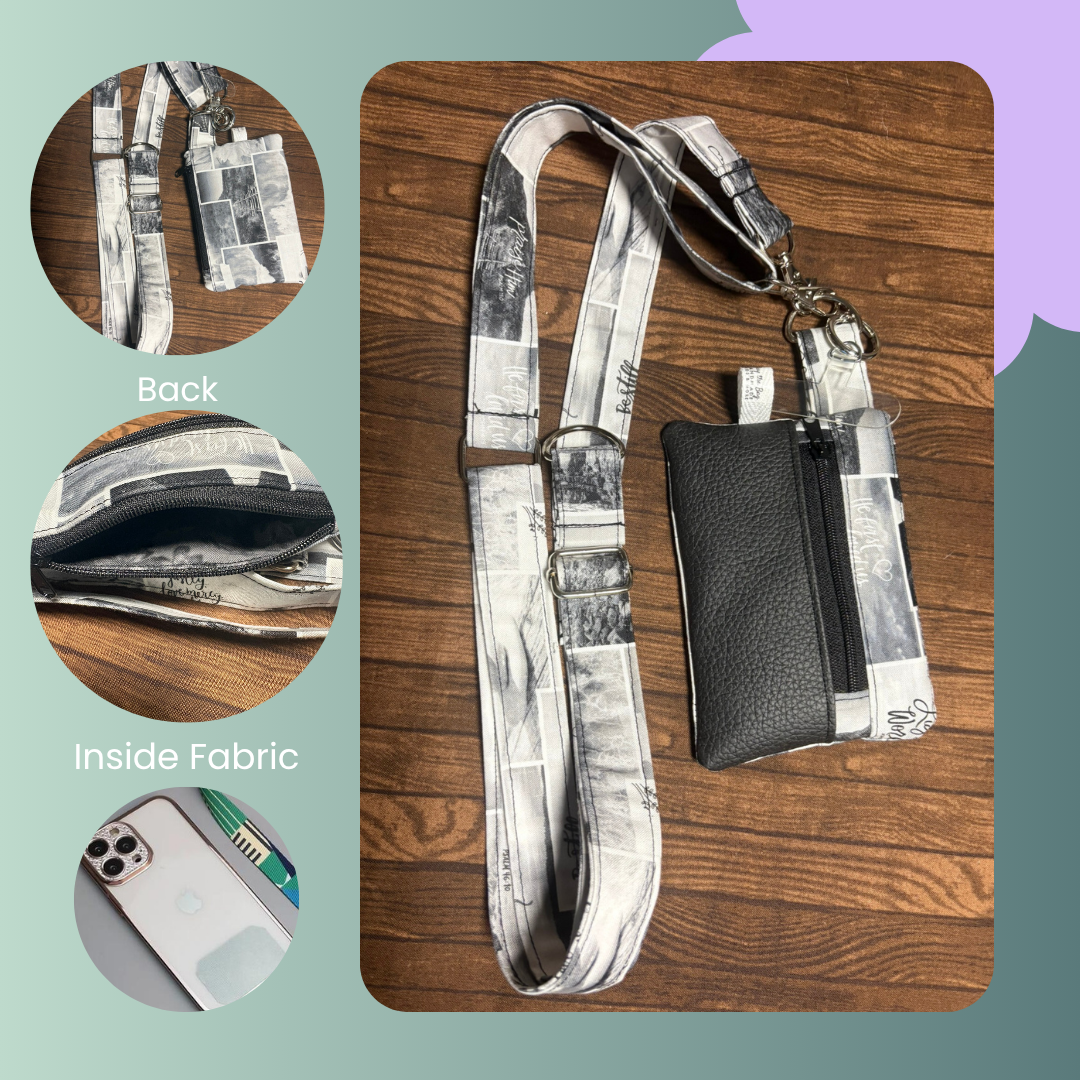 Black and White Praise Him Fabric Phone lanyard with attached zipper Wallet-Buy the Bag and More
