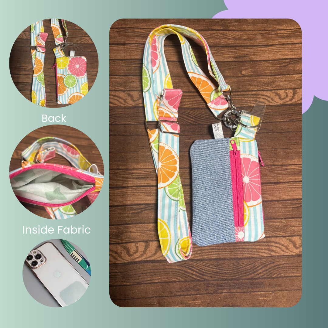 Citrus pattern fabric Phone lanyard with attached zipper Wallet-Buy the Bag and More