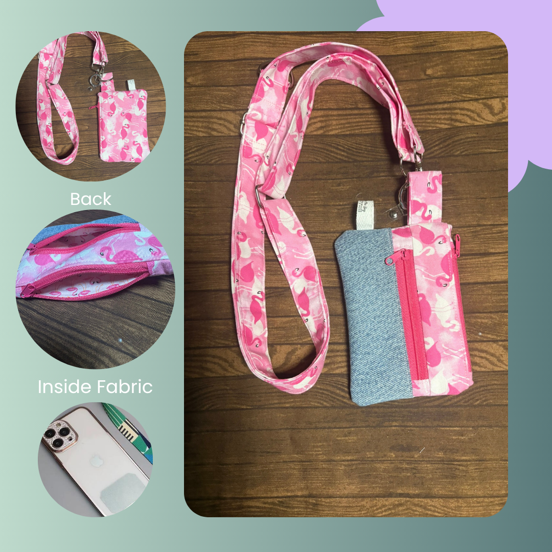 Pink Flamingo Phone lanyard with attached zipper Wallet-Buy the Bag and More
