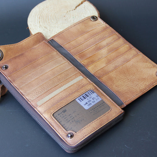 Retro Vintage Leather Long Wallet 13 card slots