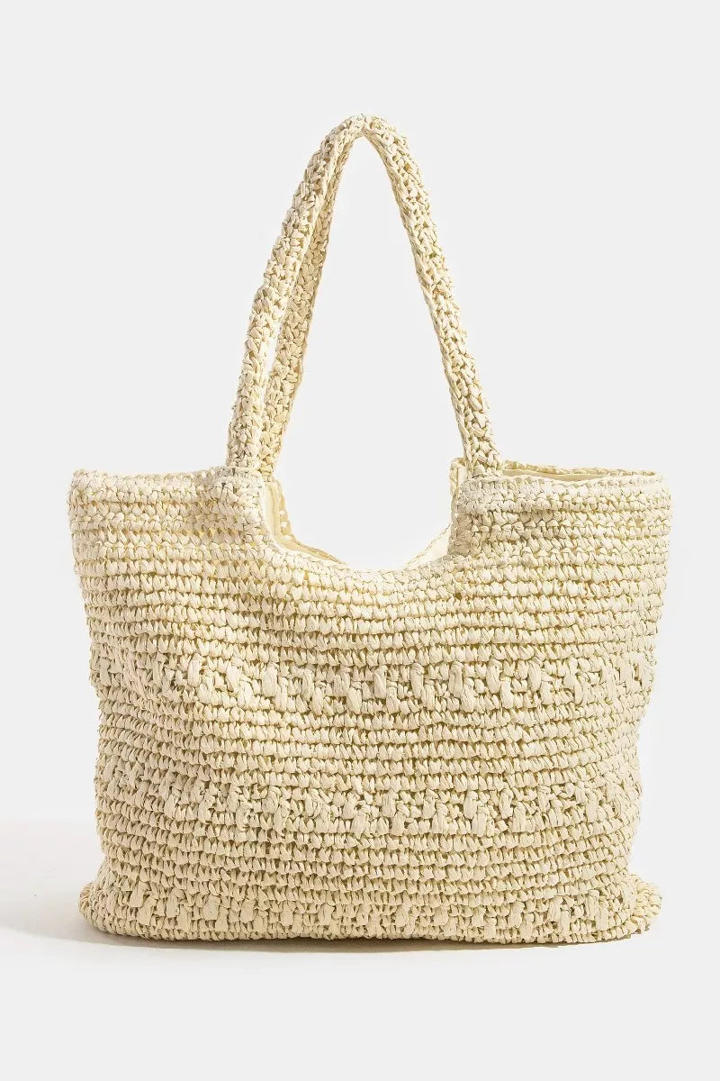 Straw Braided Square Tote – Lightweight Summer Shoulder Bag- outside