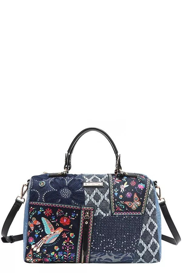 Nicole Lee USA Bosque De Amor Denim Boston Bag no background