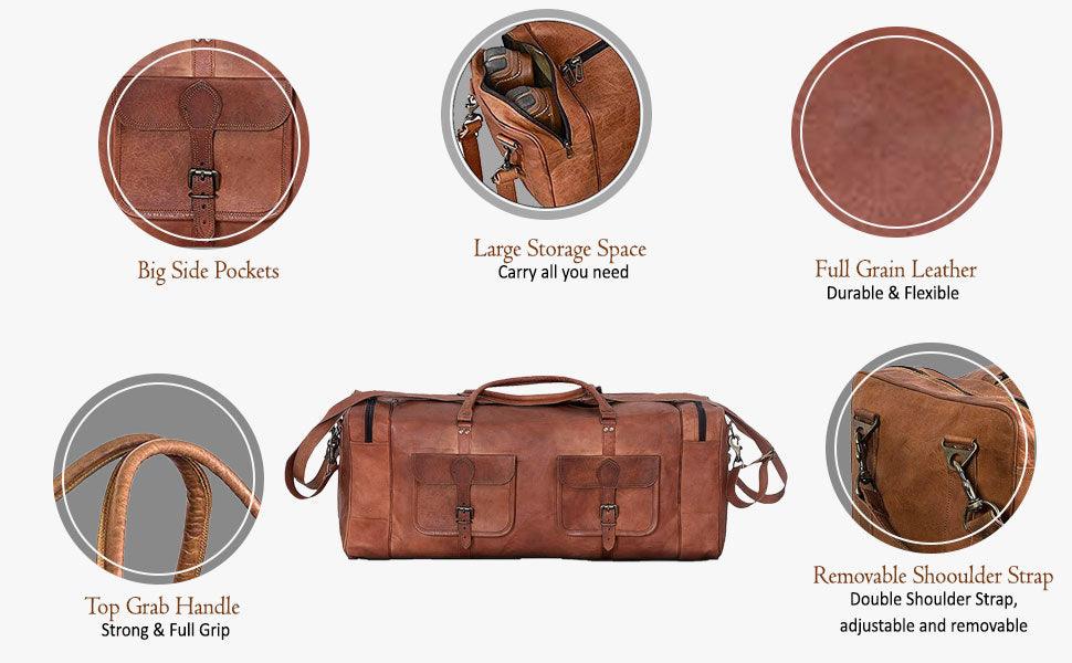 Leather Duffel Bag Large Travel Bag Gym Sports Overnight Weekender Bag